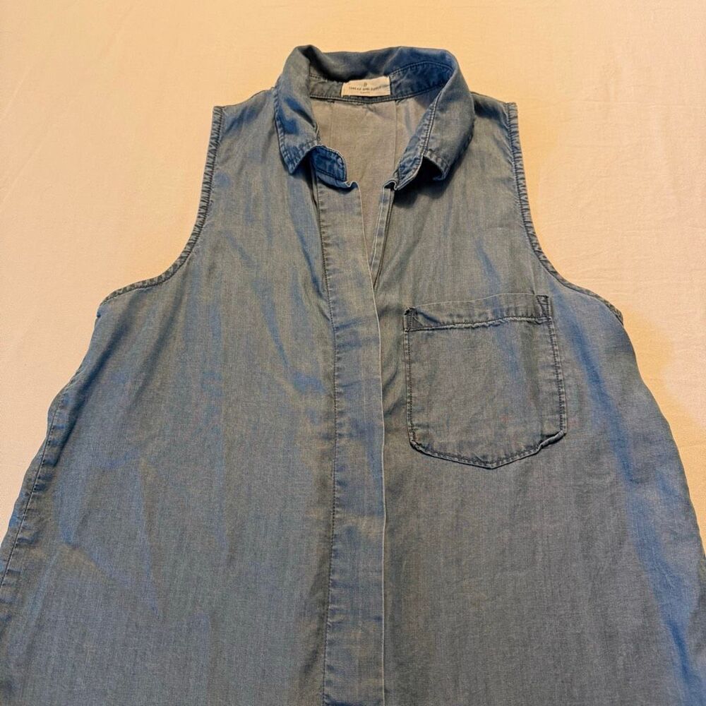 Thread & Supply Chambray Sleeveless Blouse | Lyocell Soft Wash Blue | Size S - Picture 2 of 10